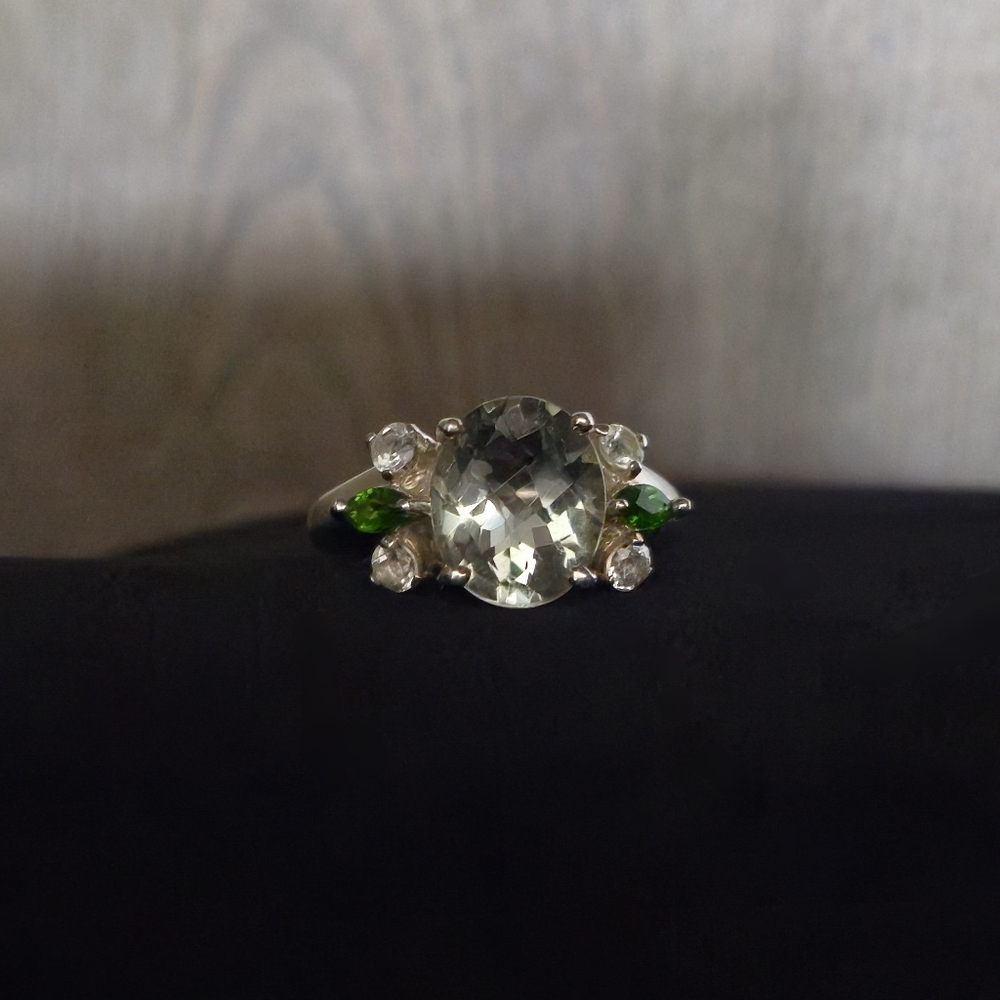 925 Sterling Silver Prasiolite Chrome Diopside White Topaz Designer Sz 9 Ring 💍 - Picture 16 of 16